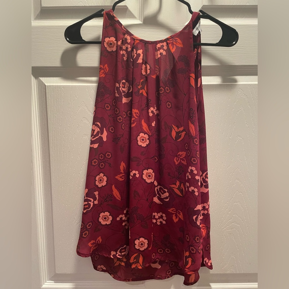 Carolina Belle Pink and Burgundy High Neck Floral Tank Top